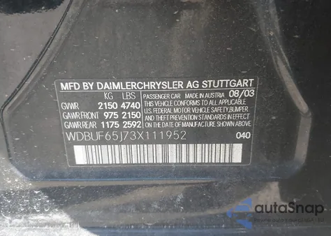 2003 Mercedes-Benz E 320 from USA, damaged, VIN WDBUF65J73X111952